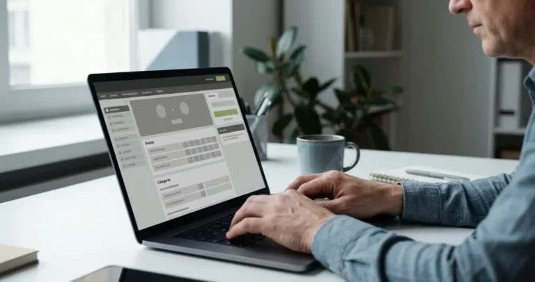 Person an einem minimalistischen Schreibtisch mit Laptop für Online-Sportwetten mit Mindesteinzahlung