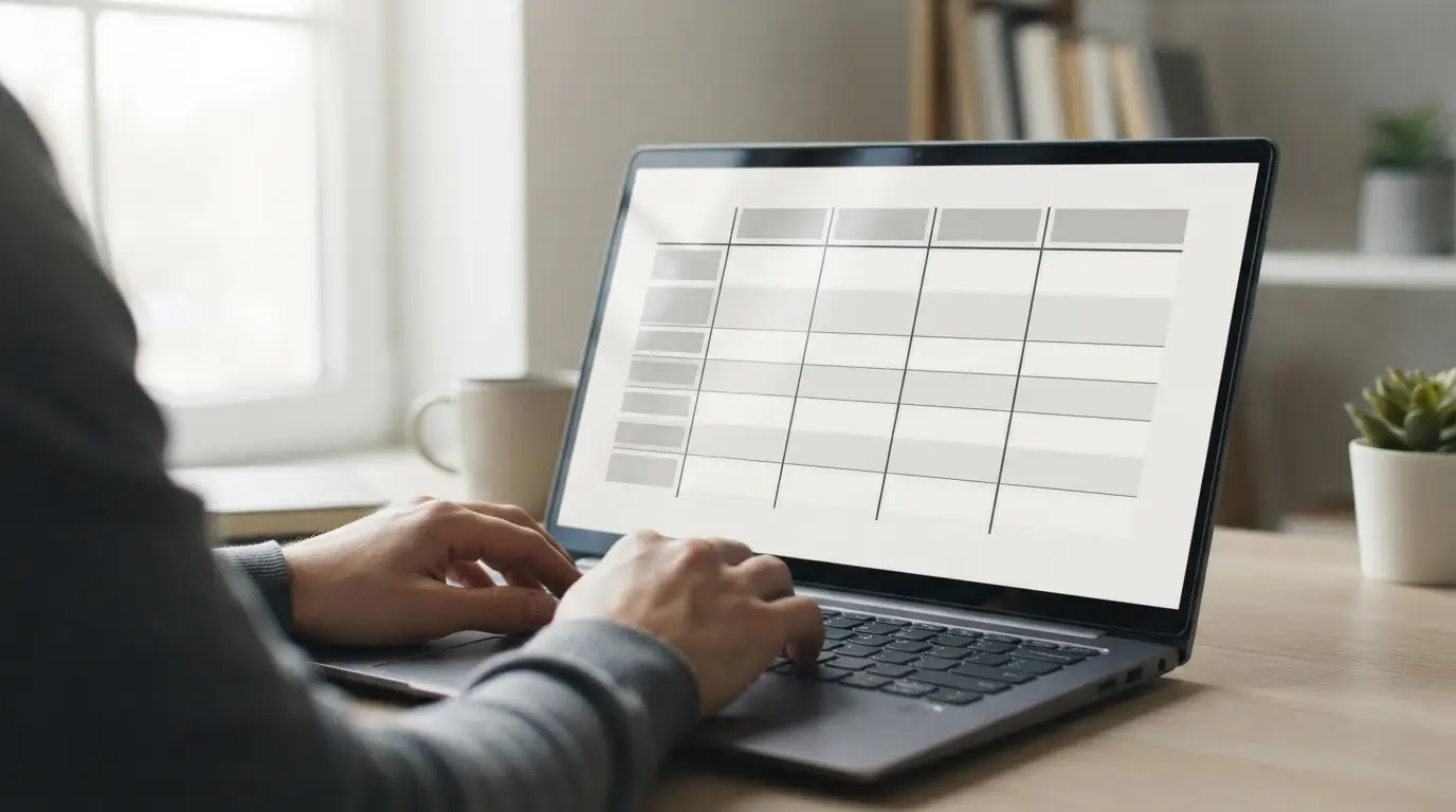 Vergleichstabelle mit neutralen Bewertungskriterien auf Laptop-Bildschirm