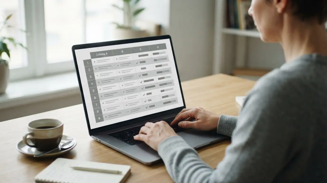 Vergleichstabelle mit acht Wettanbietern auf Laptop-Bildschirm