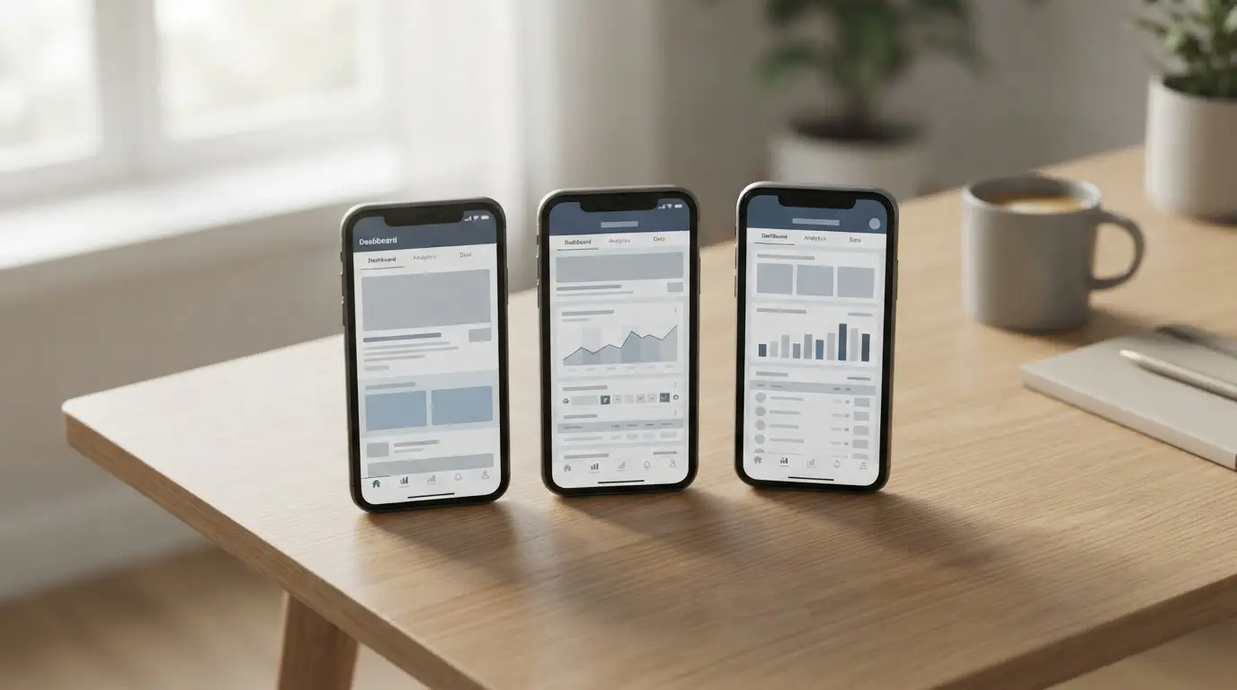 Moderne Smartphones mit Wett-Apps auf neutralen Oberflächen in gedämpftem Tageslicht
