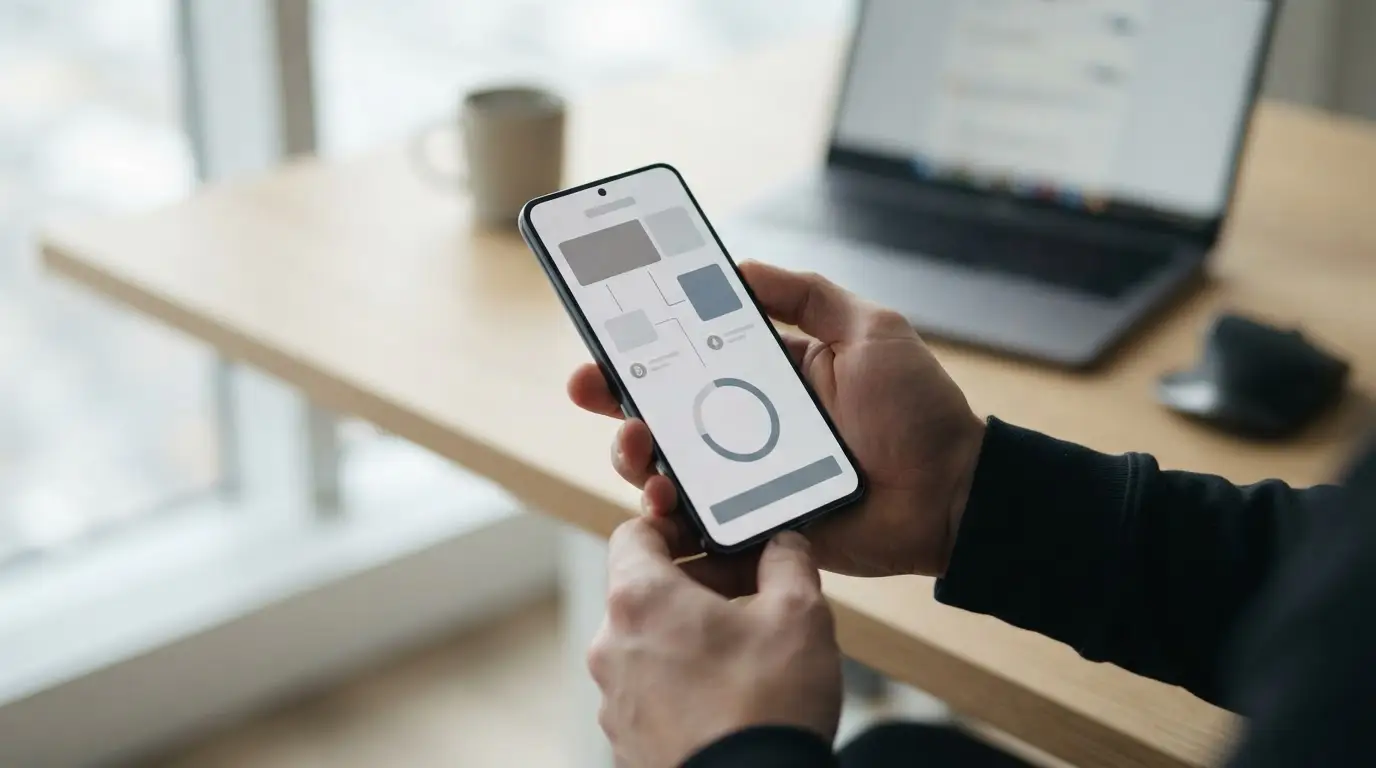 Smartphone mit abstraktem Transaktionsbildschirm für Kryptowährungen