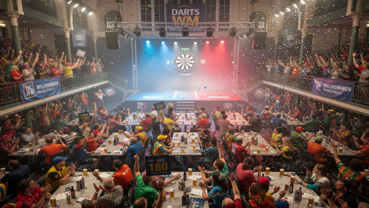 Bühne im Alexandra Palace während der PDC Darts-Weltmeisterschaft mit Publikum