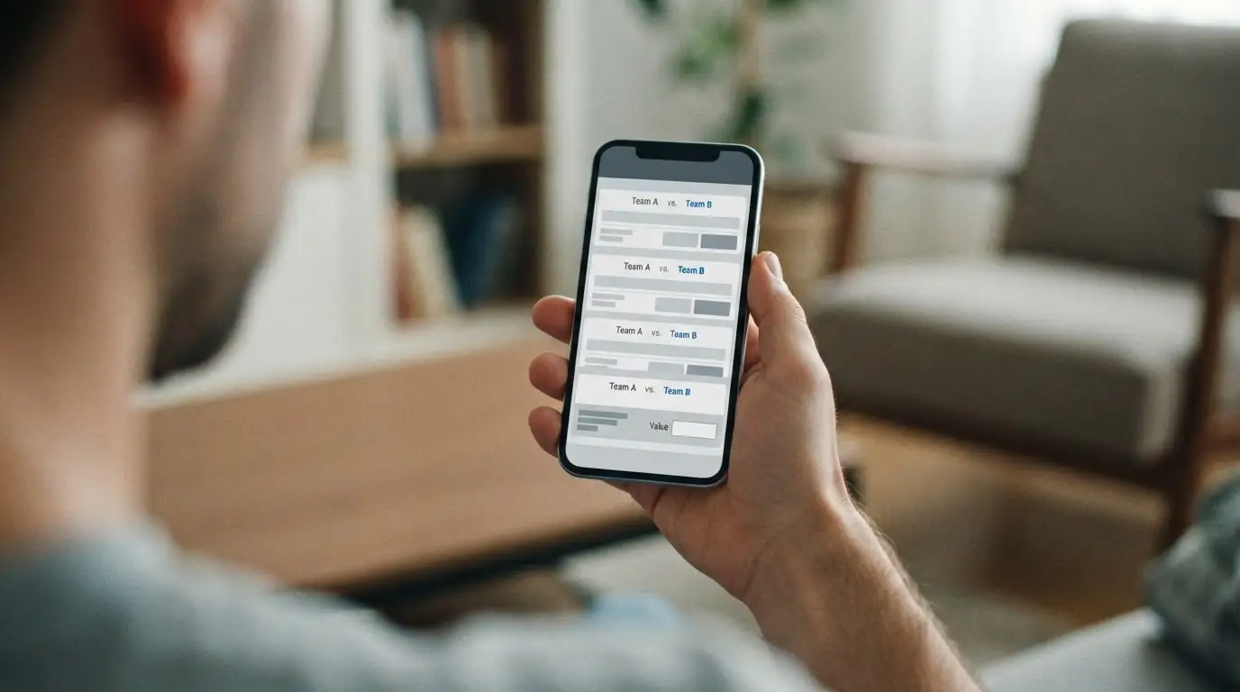 Smartphone mit Fußball-Liveticker und neutraler Wett-Oberfläche