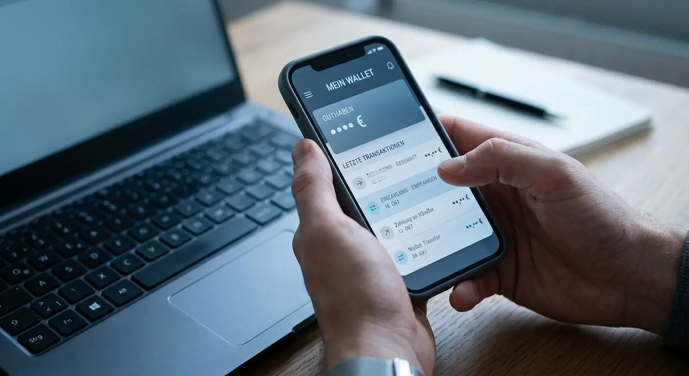 Digitale Krypto-Wallet auf Smartphone mit abstrakten Transaktionsdetails