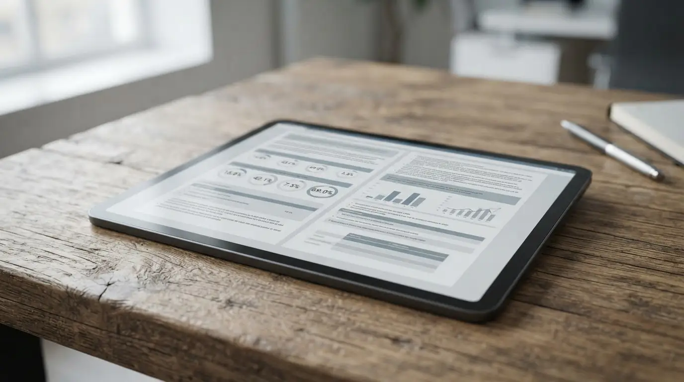 Tablet mit abstrakten Lizenz-Dokumenten und Kostenübersicht für regulierte Wettanbieter