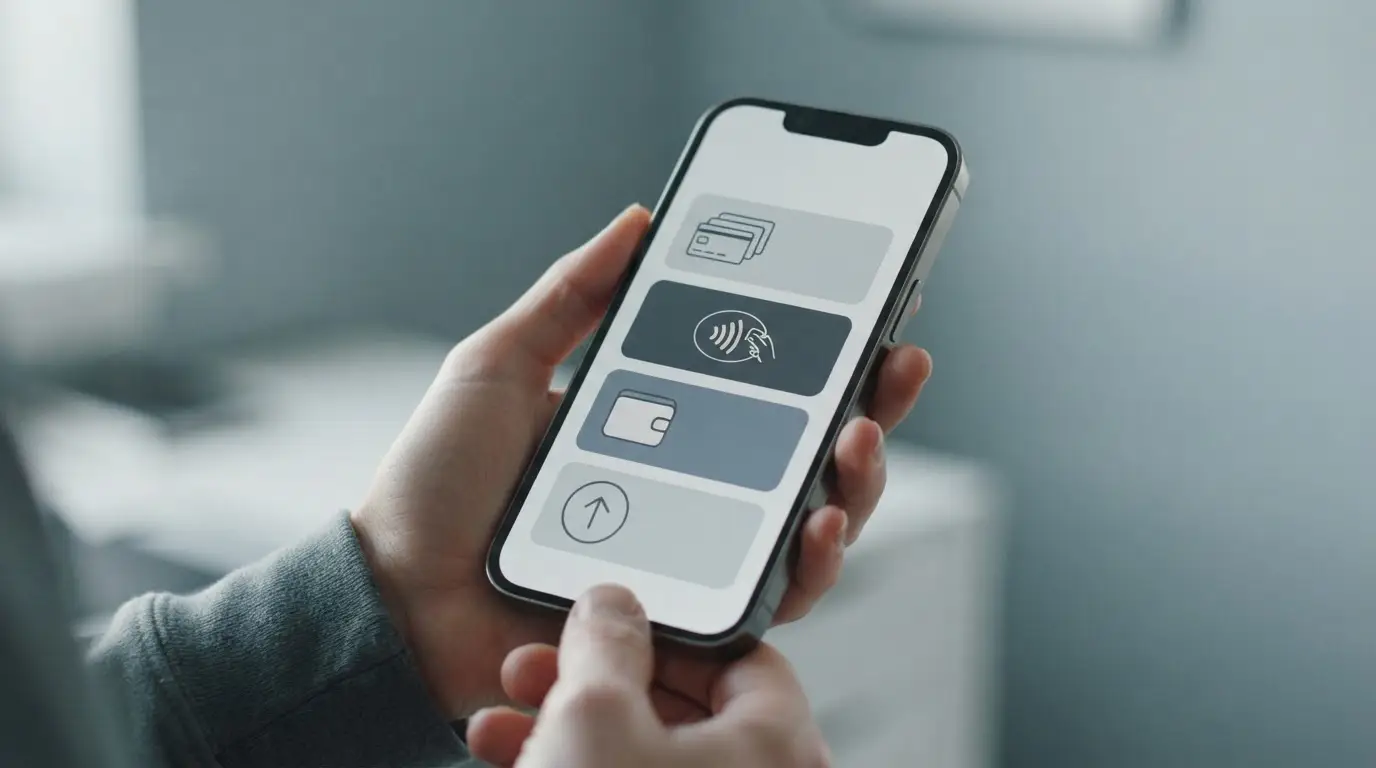 Smartphone zeigt abstrakte Zahlungsoptionen in einer Wett-App