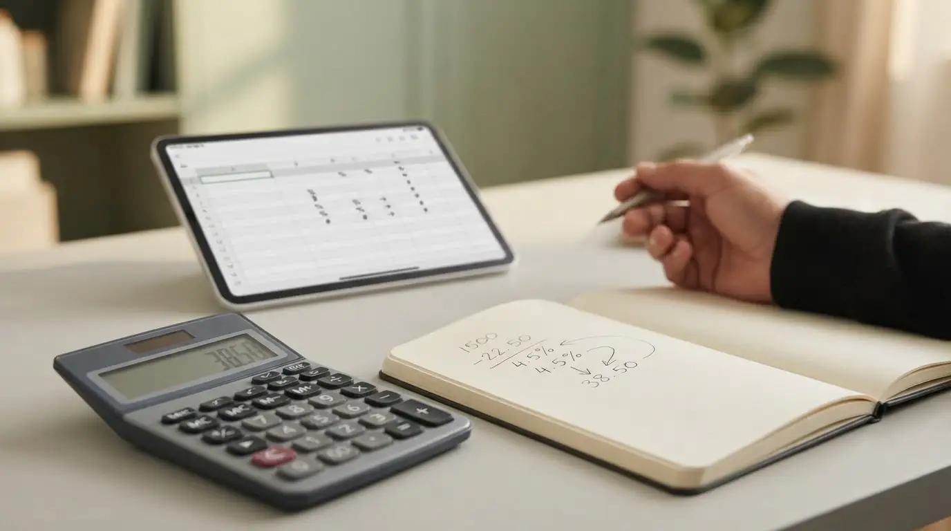 Taschenrechner und Finanzanalyse zur Berechnung von E-Wallet-Gebühren