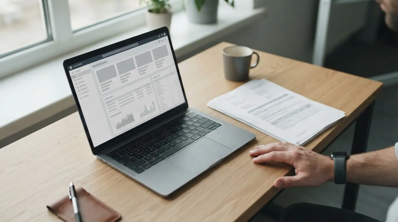 Schreibtisch mit Laptop und Dokumenten zur GGL-Regulierung neuer Wettanbieter in Deutschland