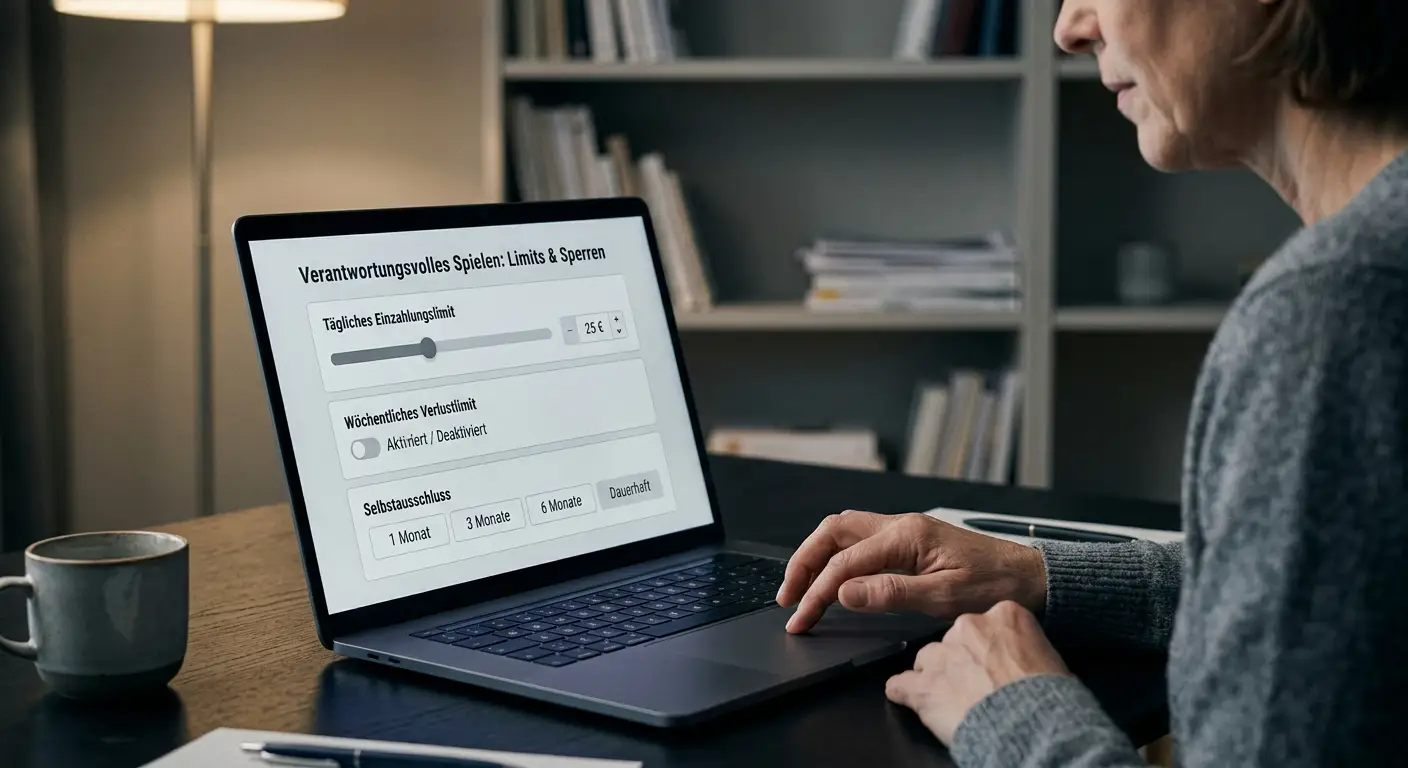 Bildschirm mit Einstellungen für Einsatzlimits und Selbstausschluss-Systemen