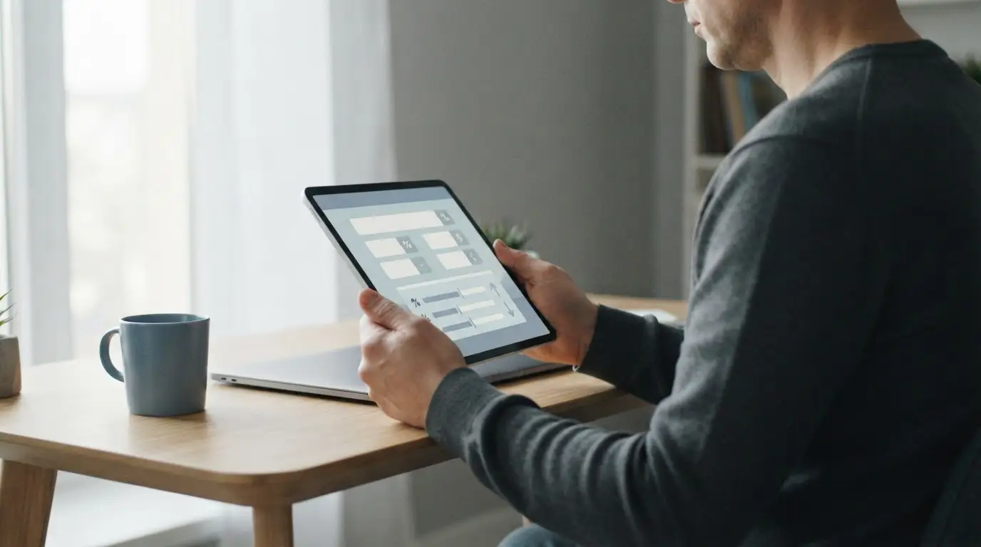 Person überprüft Gebührenstruktur auf Tablet