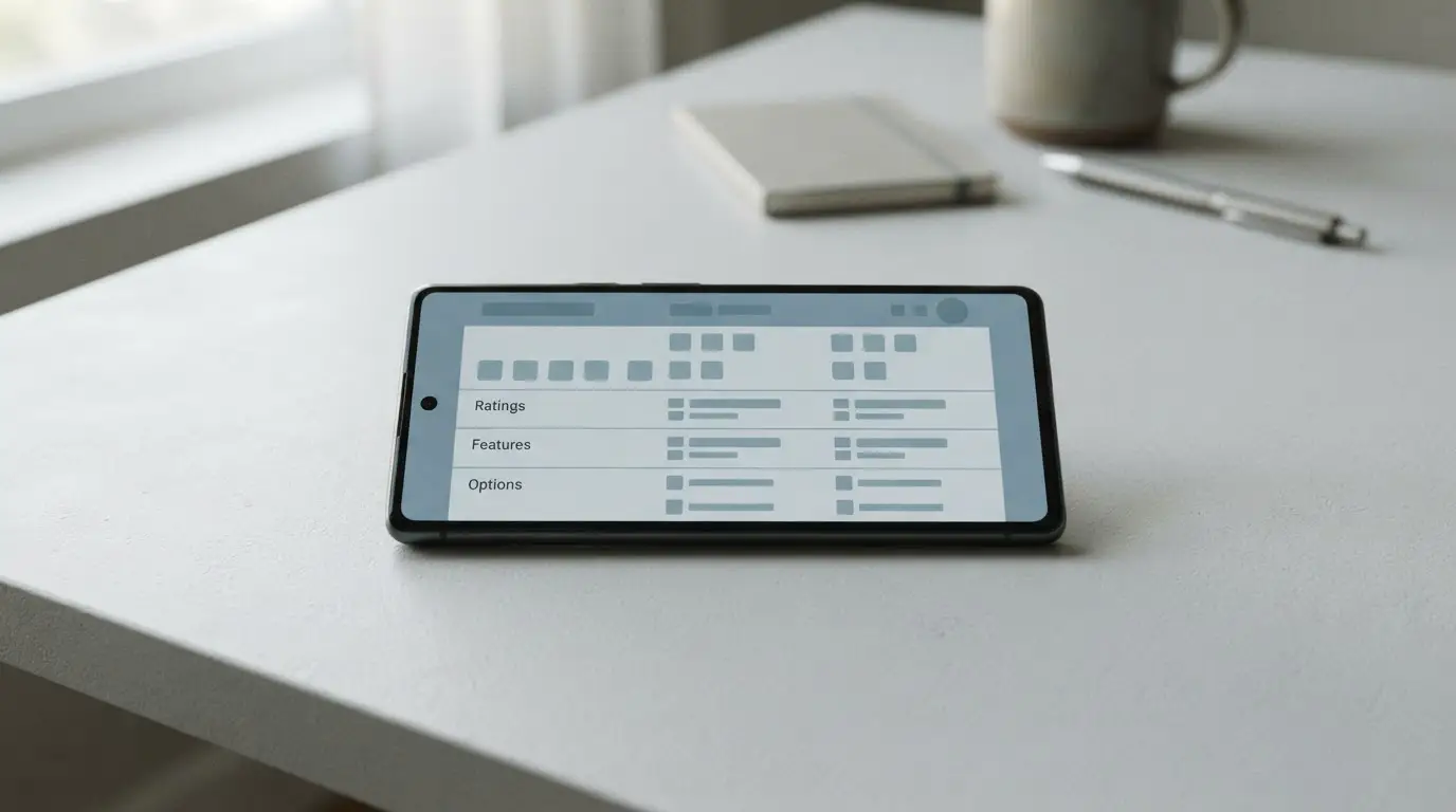 Android-Smartphone mit Sportwetten-Apps und Vergleichsdaten auf neutralem Display
