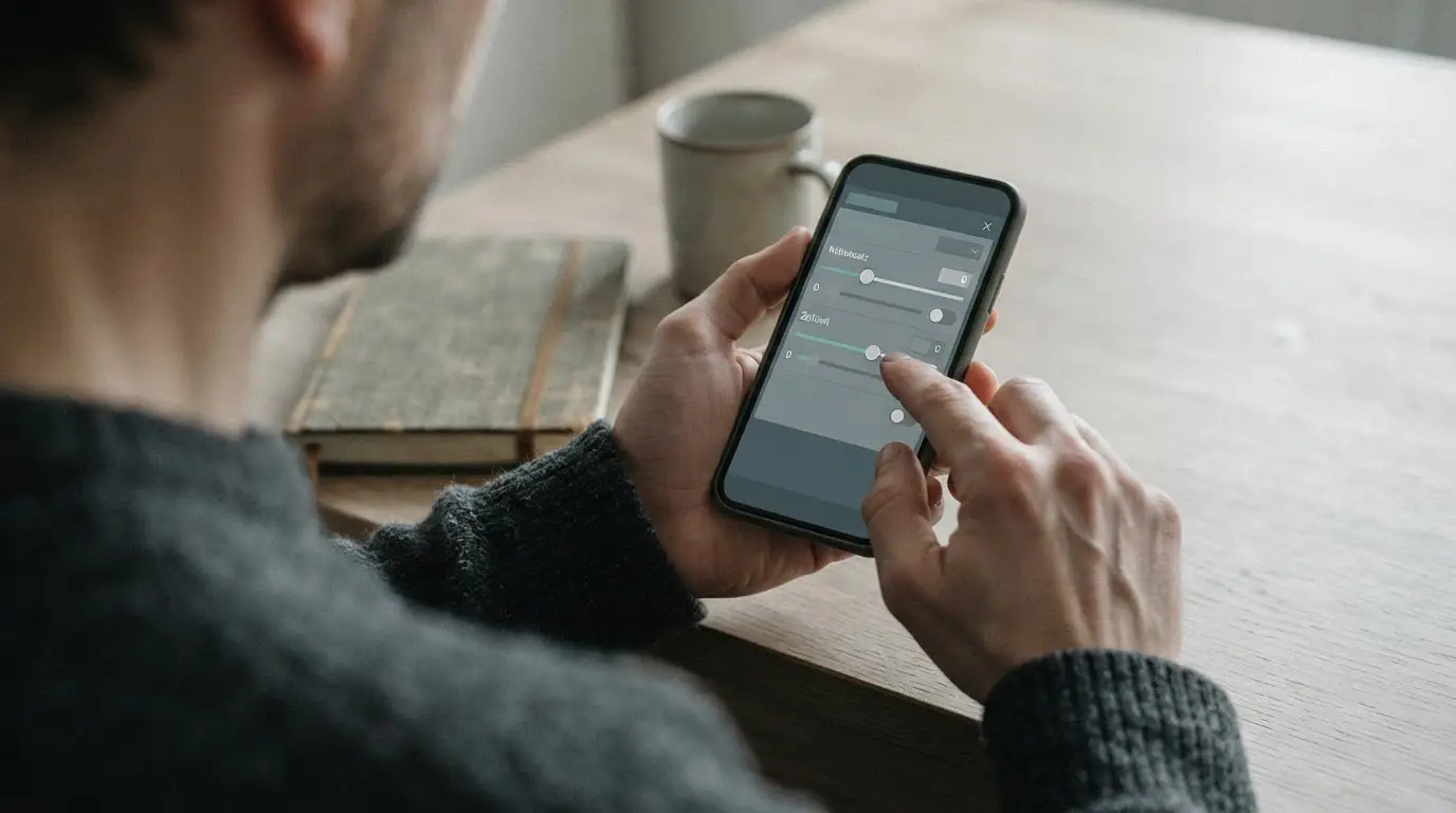 Person setzt Limits in neutraler App-Oberfläche