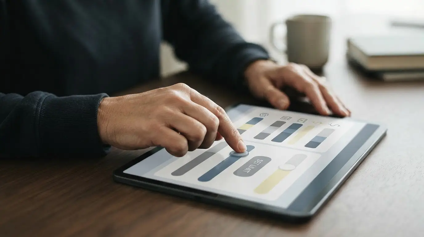 Person setzt Limits in neutraler Budget-App auf Tablet