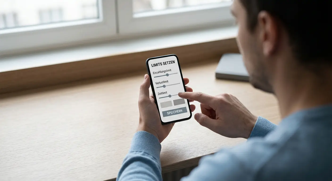 Person setzt bewusst ein Limit auf einem neutralen Sportwetten-Interface