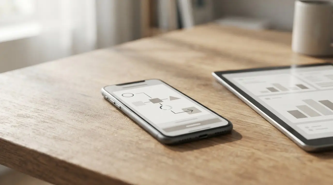 Smartphone mit Zahlungsvorgang und symbolischem Transaktionsfluss zwischen Geräten