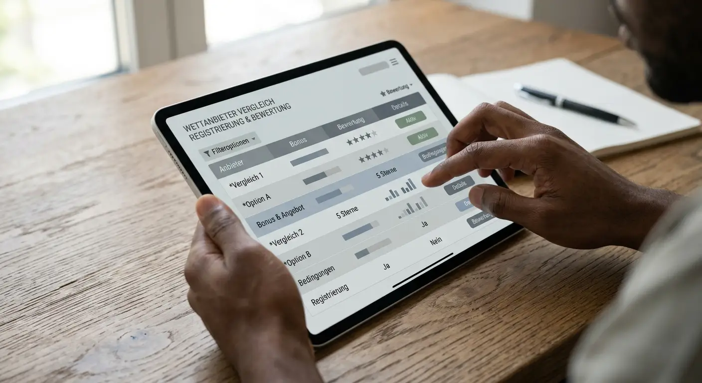 Vergleichstabelle verschiedener Wettanbieter auf Tablet-Bildschirm