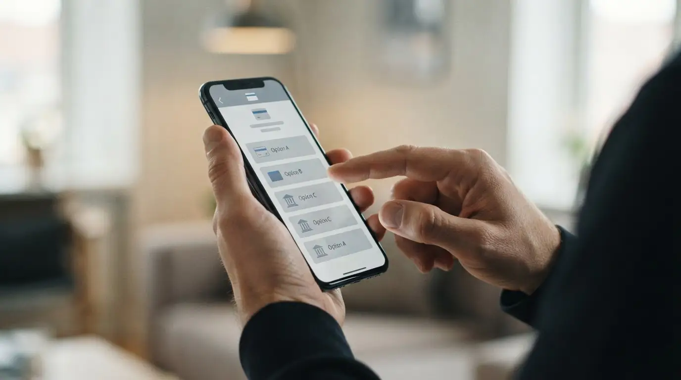 Smartphone mit Zahlungsoptionen-Auswahl für Online-Sportwetten