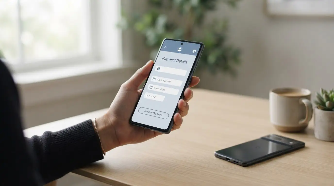 Smartphone mit neutraler Zahlungs- und App-Oberfläche